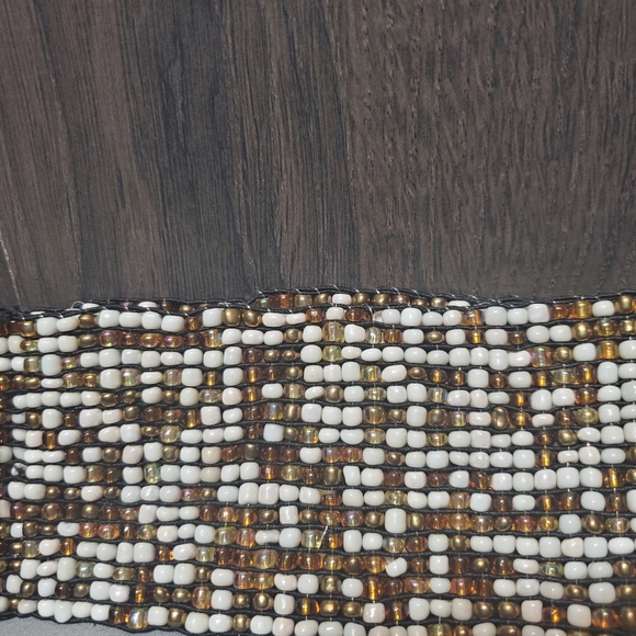 Beaded wooden stretchy belt white brown - Picture 3 of 5
